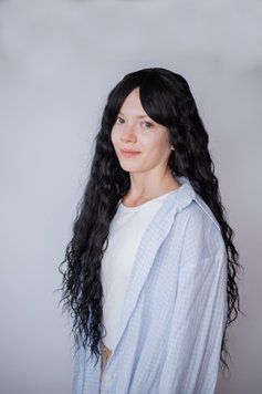 Довга чорна хвиляста перука без чолки густе волосся ( 6258 ) Волнистый густой черный парик без челки ( 6258 ) фото