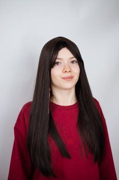 Довга перука з рівним темно коричневим волоссям та чолкою (8268-1) (8268-1) фото