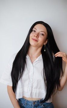Чорна перука на сітці рівне волосся (9412) 9412 фото