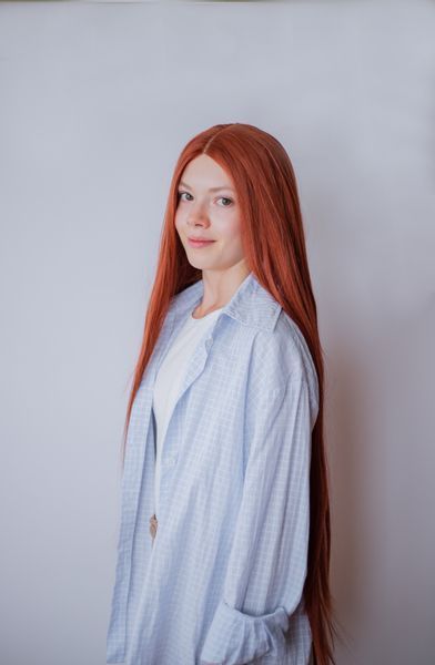 Метрова руда рівна перука на сітці без чолки ( 1138 ) Длинный рыжий парик на сетке ( 1138 ) фото