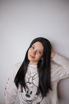 Довга чорна густа перука з імітацією шкіри голови ( 9161 ) Густа довга чорна перука ( 9161 ) фото